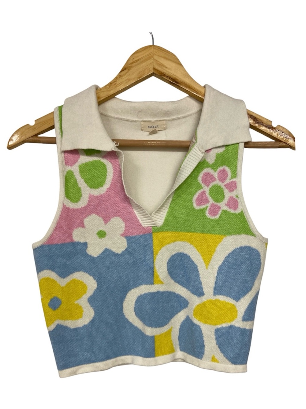 Debut Floral Pastel Colorblock Preppy Retro Sleeveless Crop Top Size M
